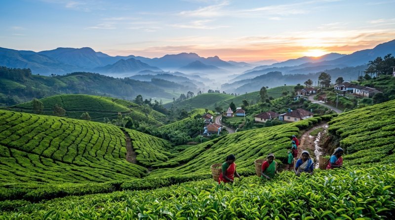 Beautiful green hills and tea gardens in Ooty, Tamil Nadu
